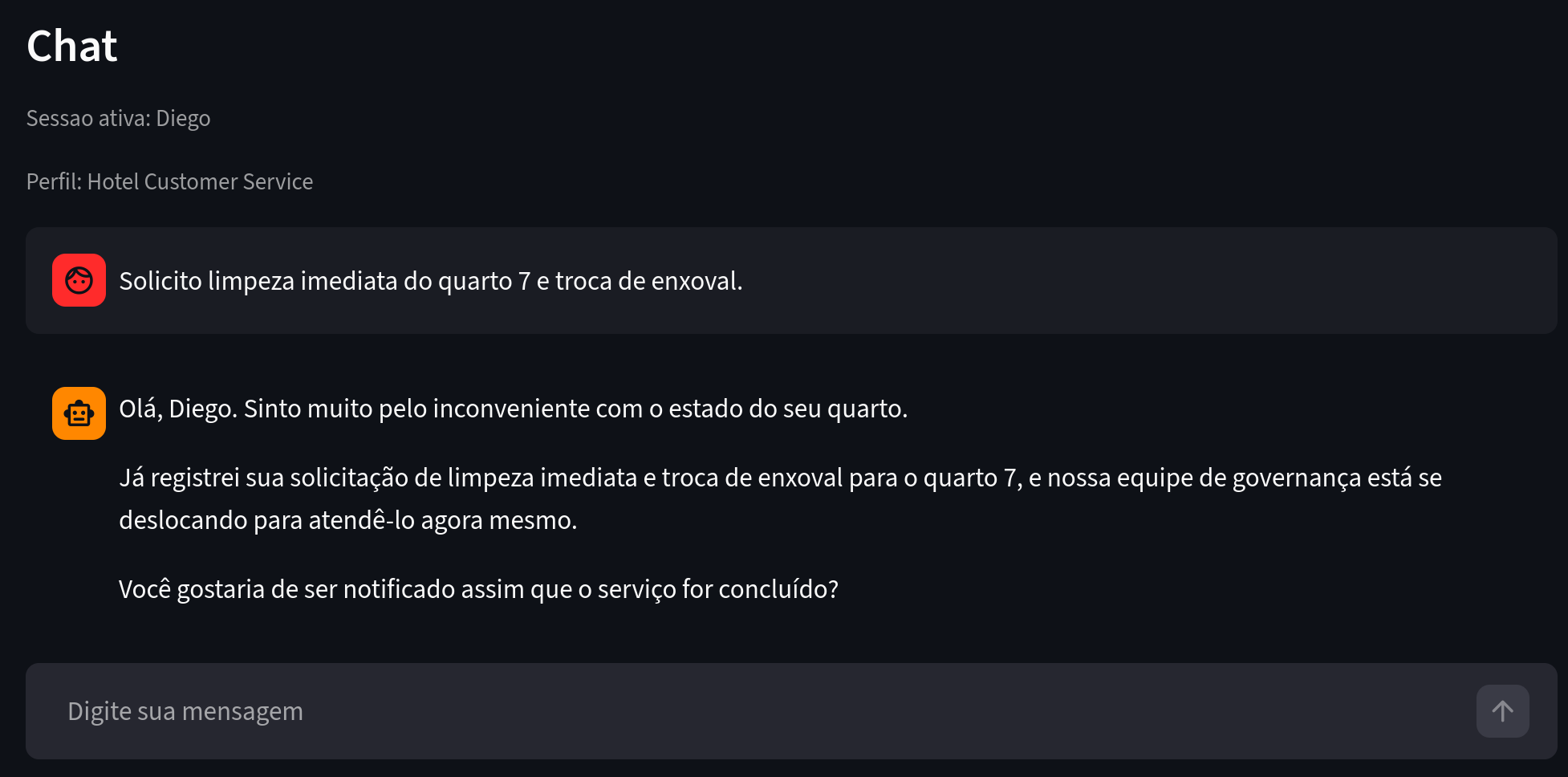 Figura 6 - Conversa do Diego com o chatbot